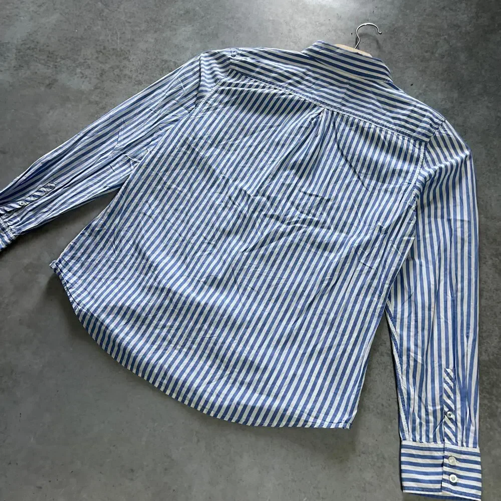 American Eagle Oxford Striped Shirt Womens Size XL Favorite Fit Blue Long Sleeve